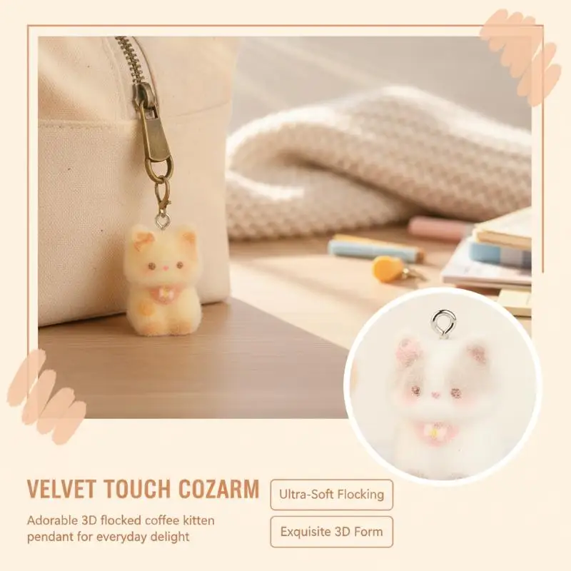 Flocked Resin Cat Pendants 6Pcs 3D Cute Kitten Charms for DIY Jewelry Making Earring Bracelet Necklace Beginner Handmade Craft