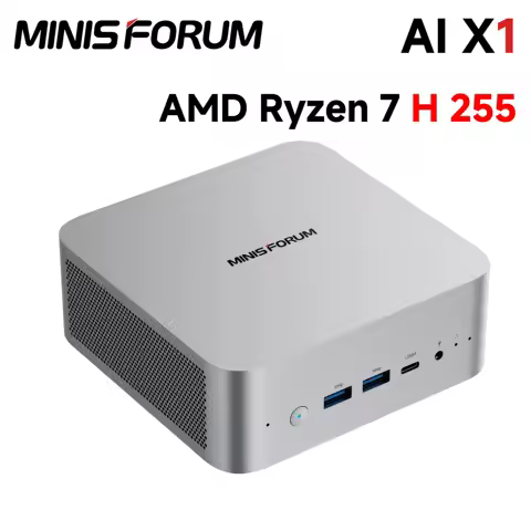 MINISFORUM AI X1 Mini PC AMD Ryzen7 255 Dual Channel DDR5 5600MT/s Built-in Dual Speakers WiFi7 BT5.4 OCulink Dual USB4 Computer