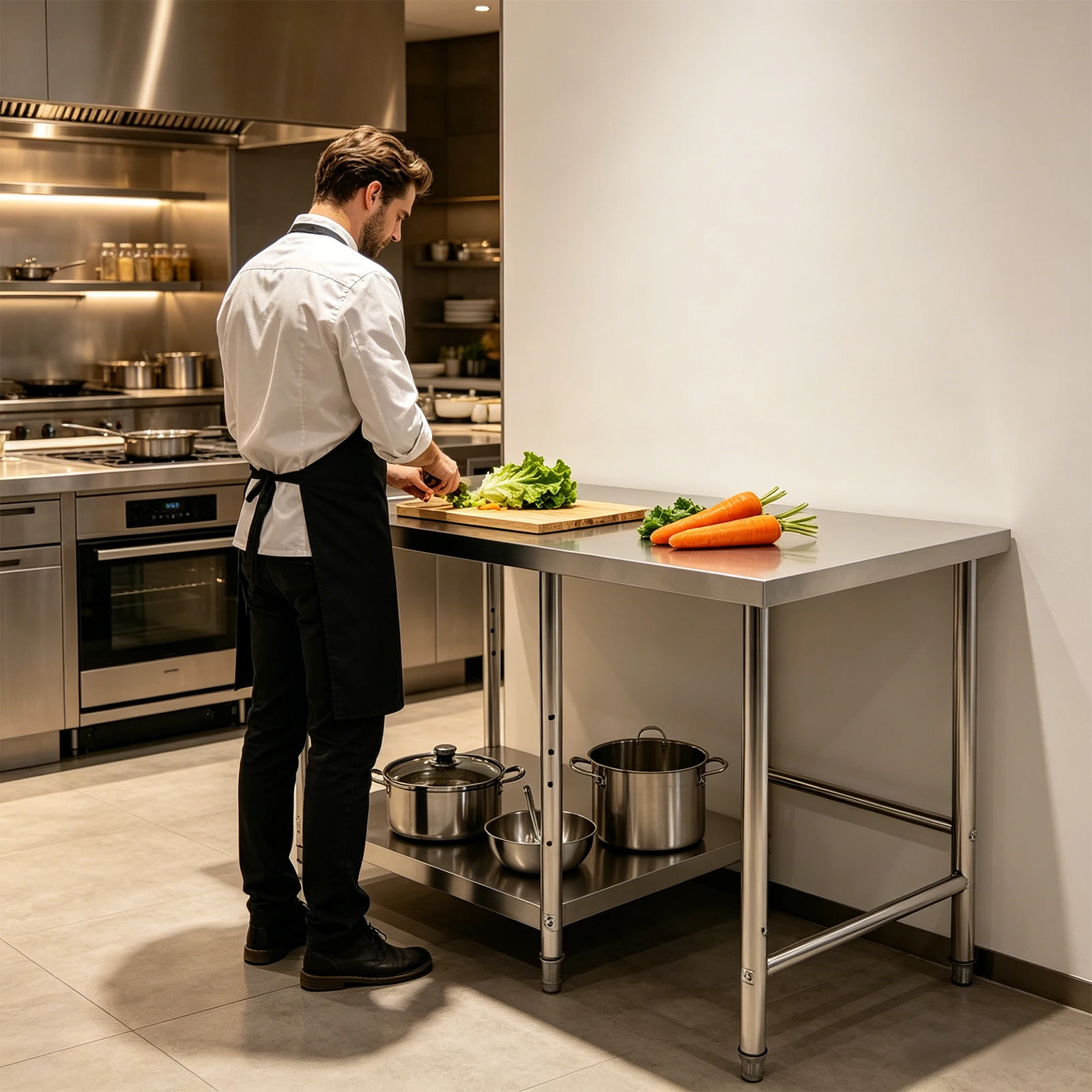 304 Stainless Steel Table For Prep & Work,120 x 80 x 60 cm Kitchen Prep & Work Table, Heavy Duty Commercial Work Table,Two-tiers Kitchen Worktop