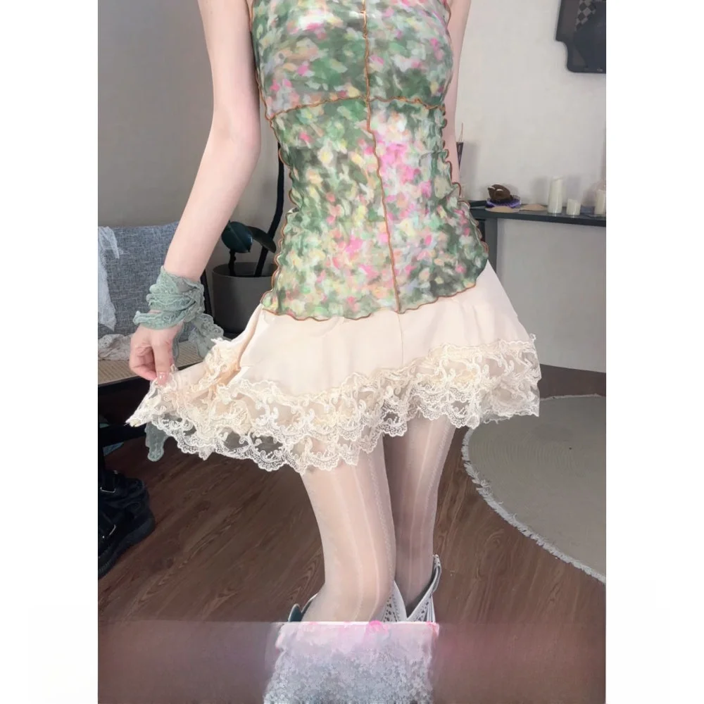 

Sweet Lace Trim ter Midi Skirt Women's Summer ort Skirt Slimming Vintage Ciwalk A-Line Skirt mid Waist Design