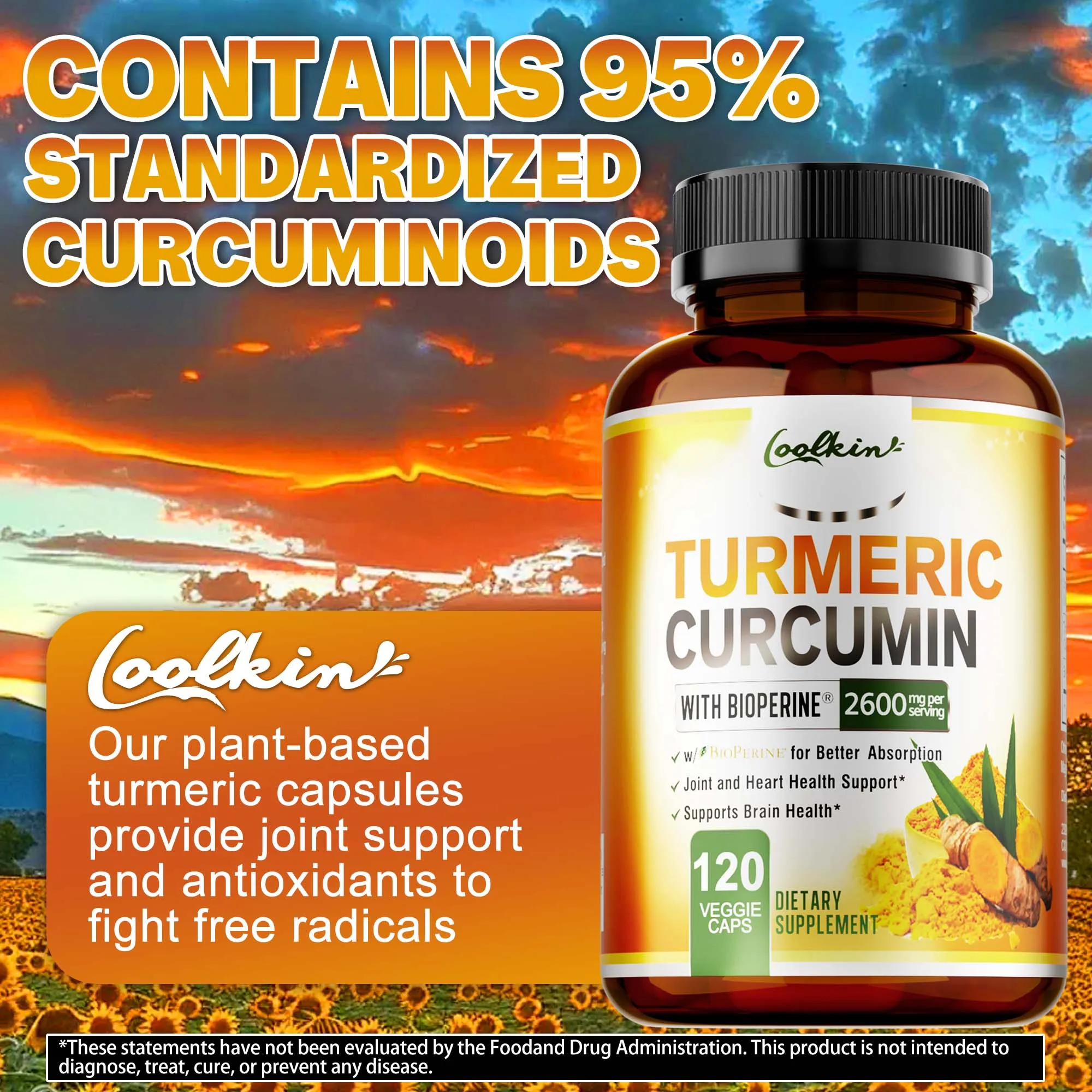 

Turmeric Curcumin Capsules - with Black Pepper - Antioxidant, Support Heart and Bone Health, Joint Mobility,Boosts Energy Levels