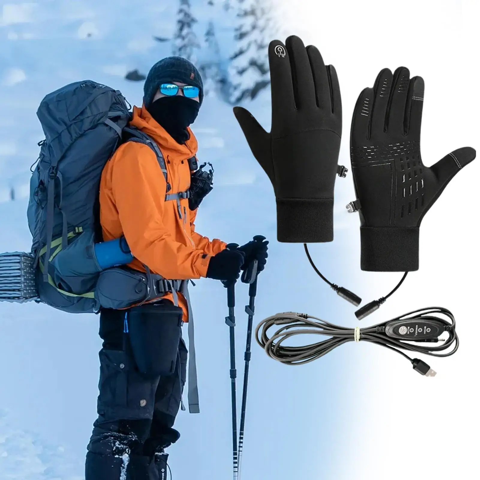 

USB Electric Heated Gloves 3-Temp Wind/Waterproof Warm Mittens For Hiking, Cycling, Fishing & Outdoor Winter Skiing Sports