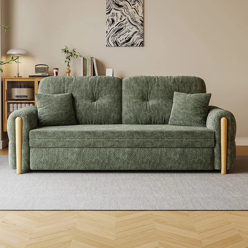 

Multifunctional cream wind solid wood sofa bed folding dual-purpose living room small apartment 2025 new telescopic bed