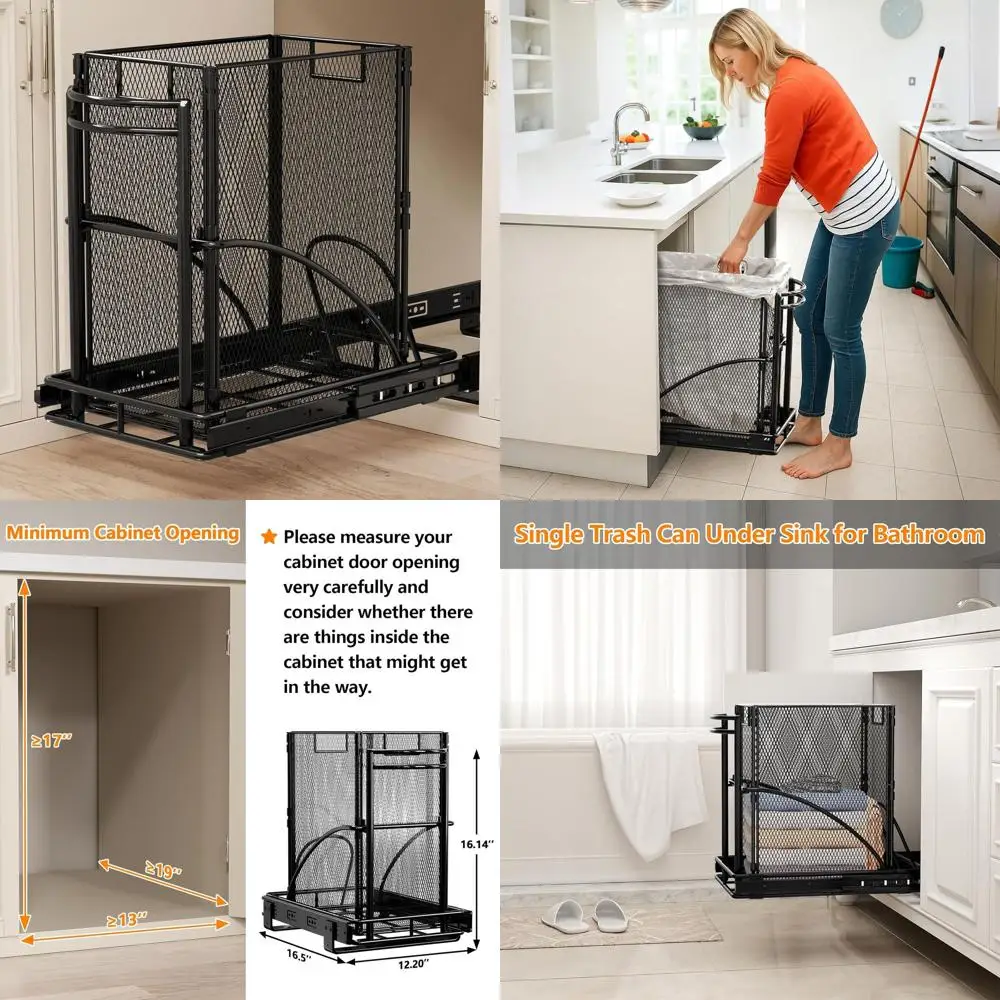 

Sturdy Slide-Out Trash Bin Kit, 7 Gallon Under-Sink Organizer with Pull-Out Track System