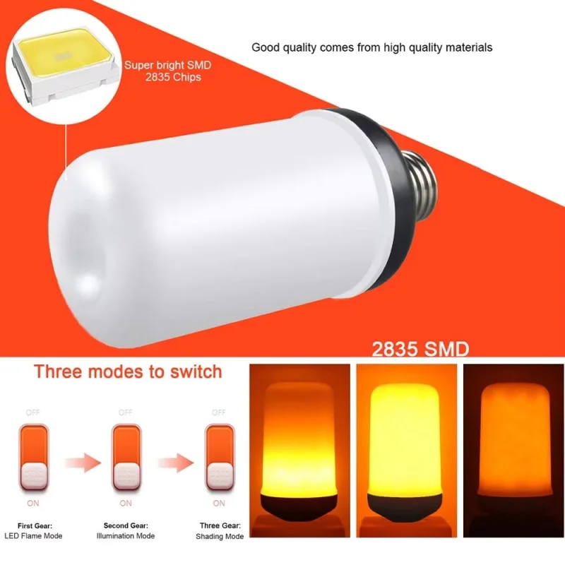 Creative Flame 6W E27 E26 B22 LED Light Torch Fire Lamp Flame Effect Light Bulb Flickering Emulation Bulb 4 Model AC 85-265V