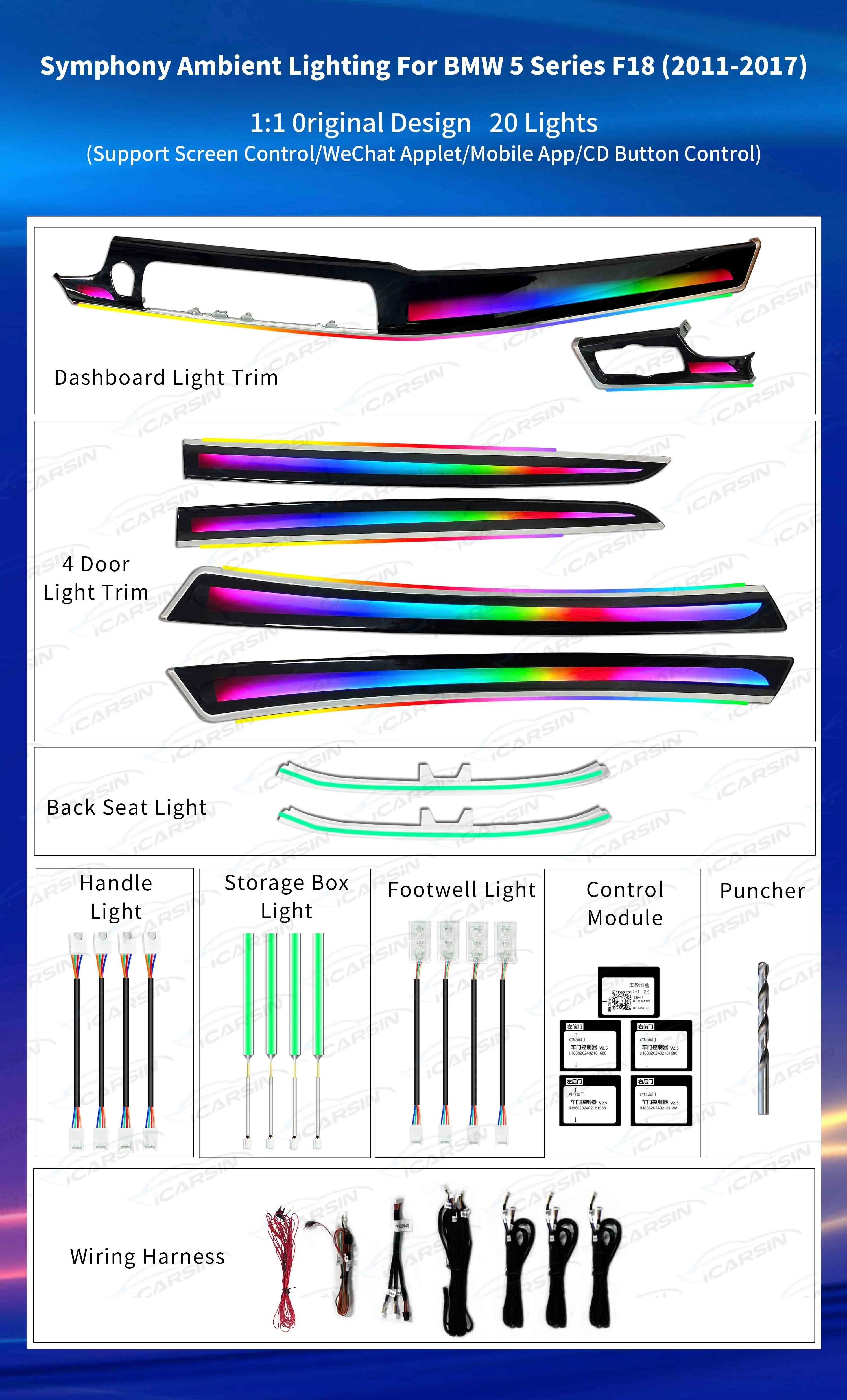 สําหรับอัพเกรด 256 สี Symphony LED ภายในรถ Ambient Light สําหรับ BMW 5 Series F10 F11 F18 2011-2017 บรรยากาศ Strip เครื่องประดับ