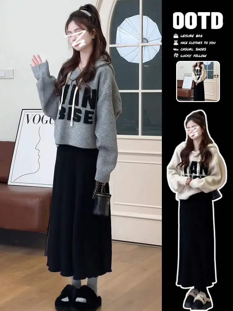 

Корейский свитер Sle College Faion Dr, женский ранняя осень, новый комплект Super Alli Clete, красивый наряд