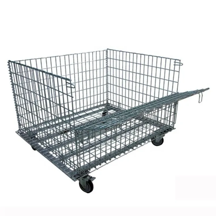 Cestini per pallet da magazzino pieghevoli per carichi pesanti 1000 * 840 * 800mm Cestini per pallet da magazzino con gabbia in rete metallica zincata