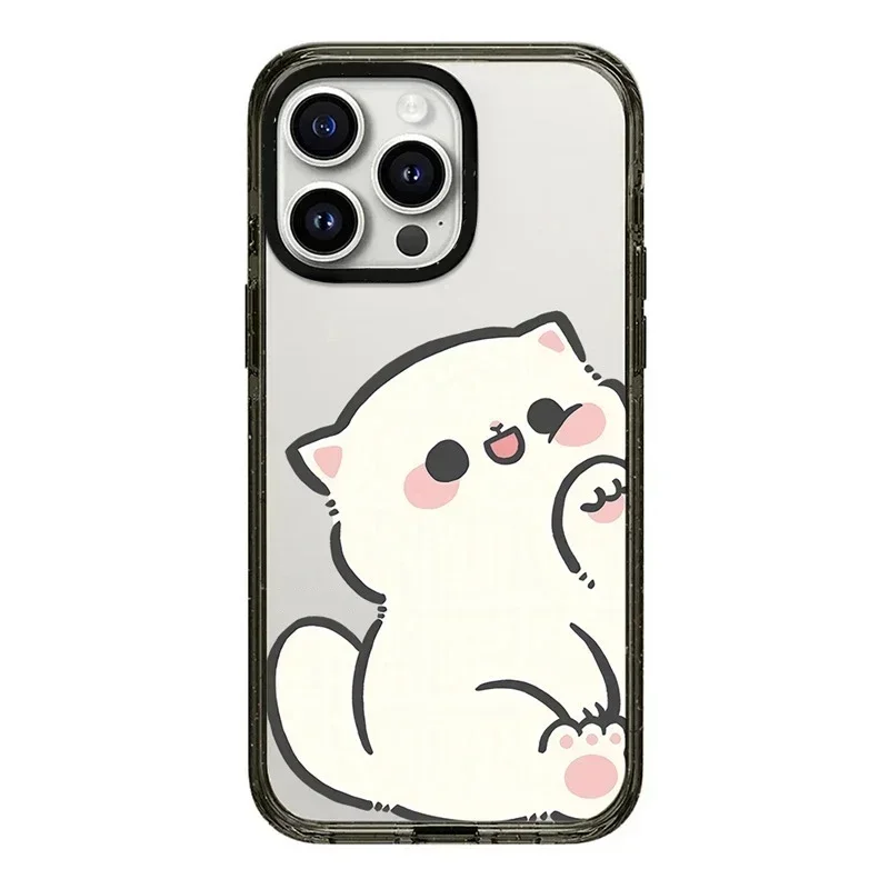 

2.0 Acrylic Upgrade Border Black White Cat Phone Case Cover for iPhone 11 12 13 14 15 Pro Max Case for iPhone 15 ProMax