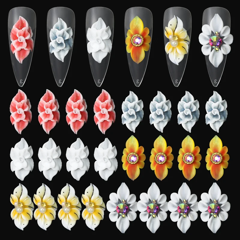 5pcs Handmade Sculpture Flower Kawaii Cute Butterfly Flower Nail Charm 3D Simulation Carved DIY Craft Nail Art Decora Accessorie