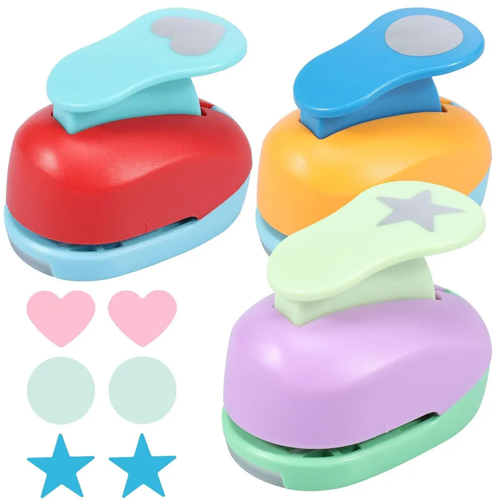 3-Pack 25mm Craft Punch Set, Heart Star Circle Shape Punchers, Easy-Press Design for Scrapbooking, Cards & DIY, Random Colors