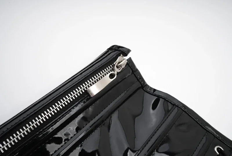 สีดําสีแดง PVC รัดตัว PU หนังซิป Lace Up เอว Cincher ผู้หญิง Gothic Steampunk Bustier Top Body Shaper