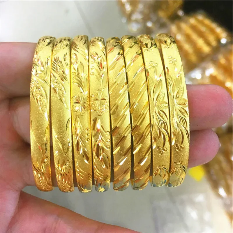 Gelang lapis 100% 24k emas asli 18K, gelang perhiasan pernikahan dilapis emas murni 3D, gelang emas K untuk wanita