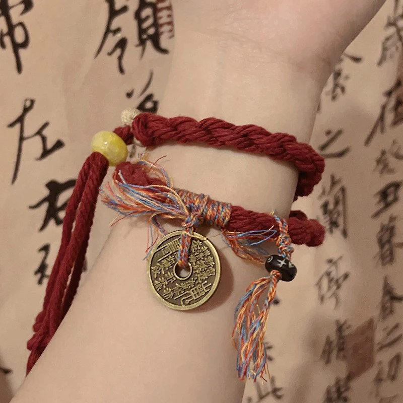 Gelang Uang Hantu Gunung Tiongkok Gelang Tenun Tangan Tibet Angin Nasional Gelang Merah Keberuntungan Gelang Tali Bang