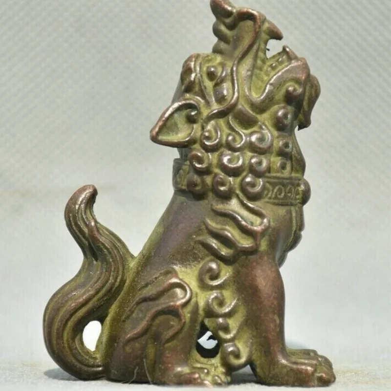 2.6 "البرونزية الصينية فنغشوي تمثال الميمون الحيوان فو فو الكلب الحرس تمثال الأسد #2