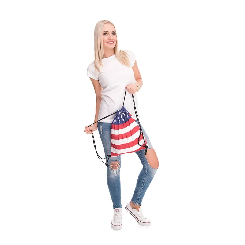 Bandeira americana Drawstring Bag, Armazenamento ao ar livre, Impressão digital, Moda