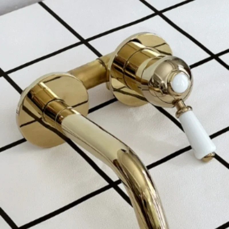 In-wall faucet, concealed ceramic handle, hot and cold retro basin faucet, all copper