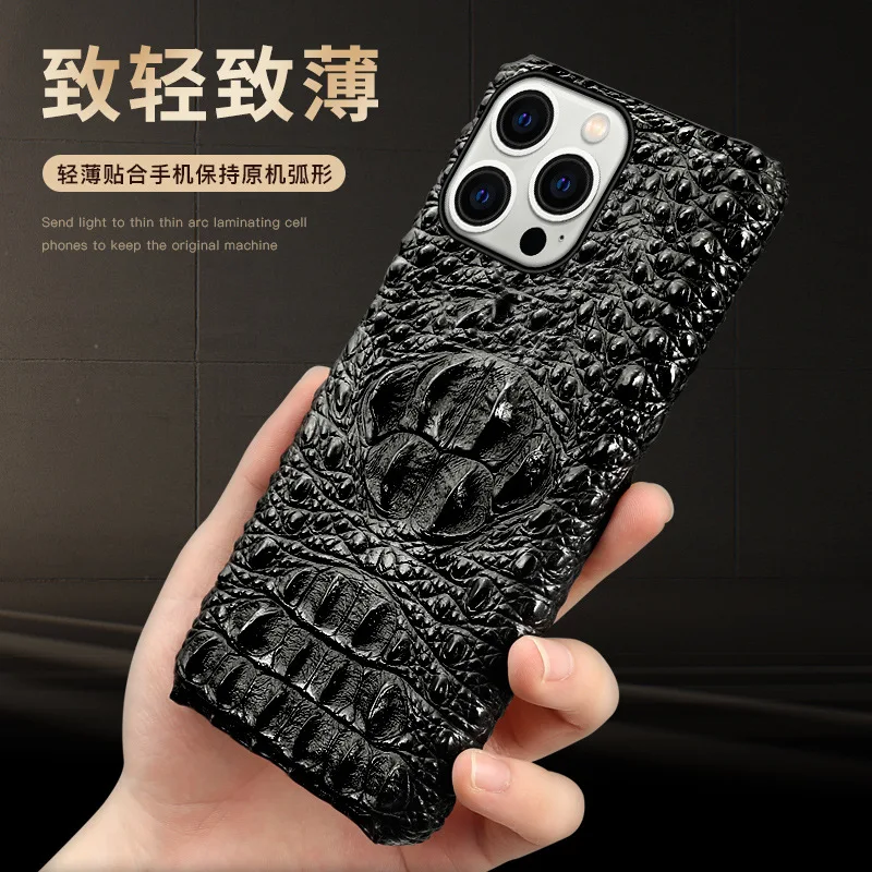 Hot Sales New Veneer Genuine Leather Luxury 3d Crocodile Head Phone Case For Apple Apple 15 14 13 Plus 12 Pro Max Cover Cases