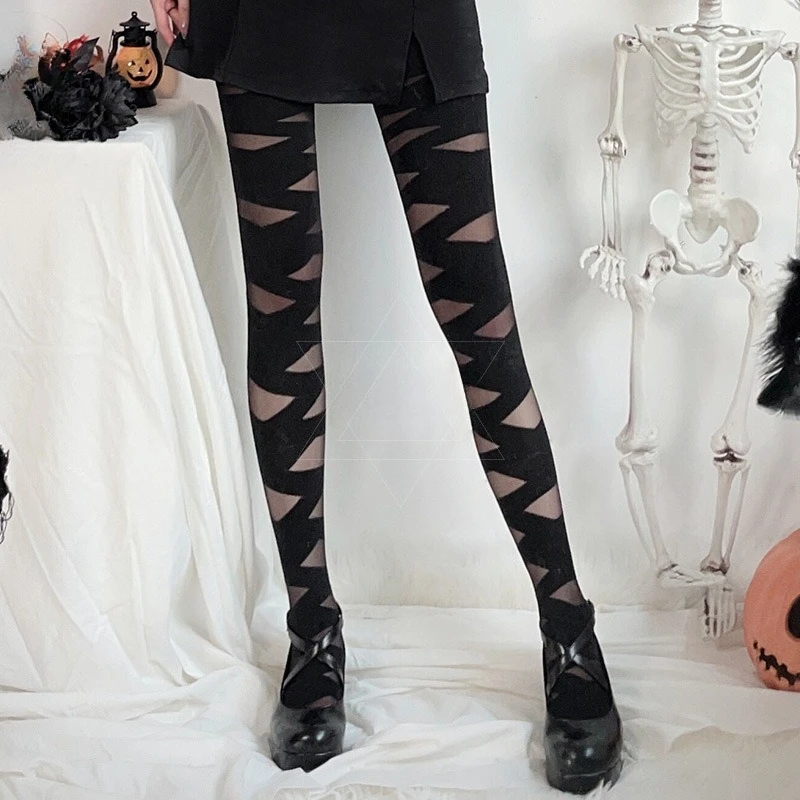 Calcetines por encima de la rodilla con correa de Jacquard para Halloween, medias blancas por encima de la rodilla con cruz de chica picante, calcetines de seda negros con aspecto de pantorrilla, pantimedias finas