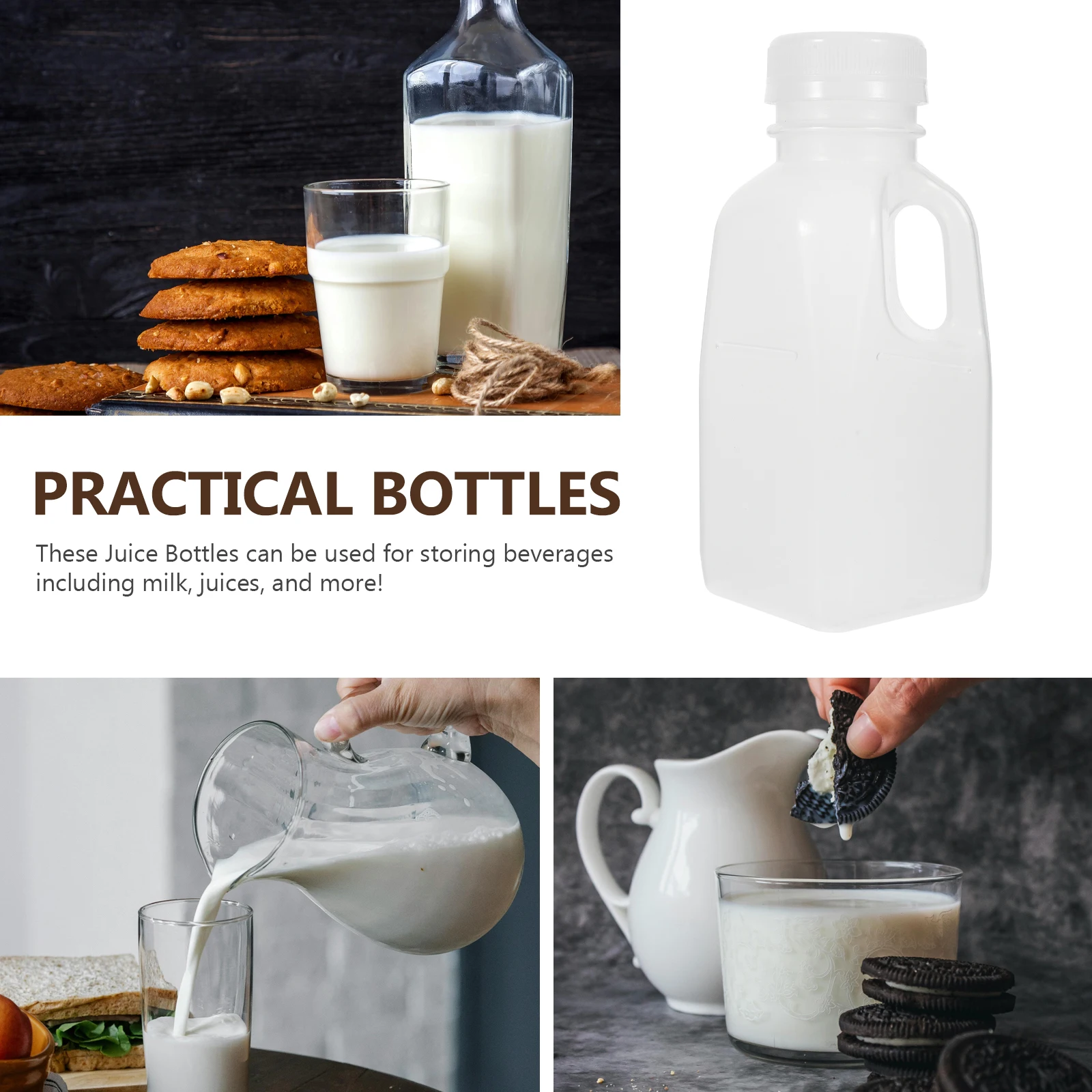 

6pcs Reusable Transparent Pp Juice Bottles Portable Drink Containers For Milk Tea Beverages Leak-Proof Water Bottles With Lids