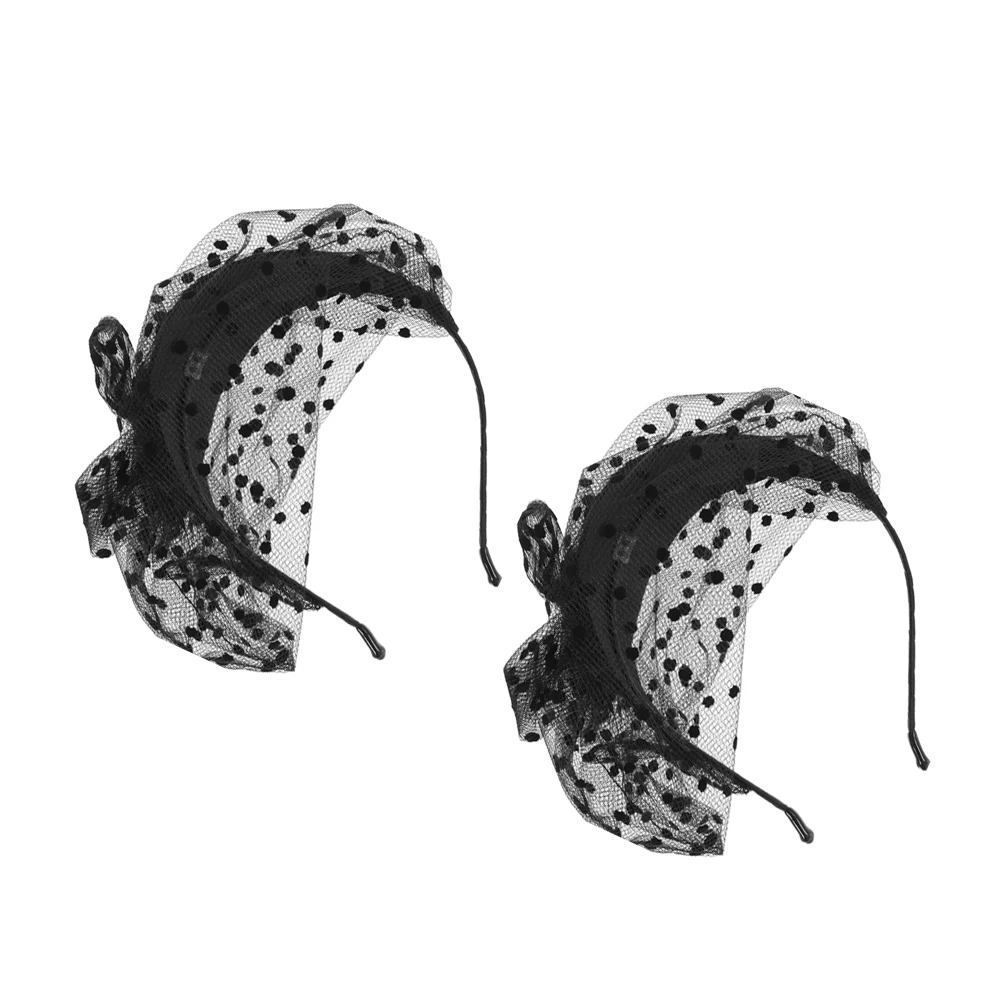 

2 Pcs Vintage Dot Lace Mesh Bow Beret Hats Headbands for Women Tea Party Halloween Wedding Bridal Headdress Accessories