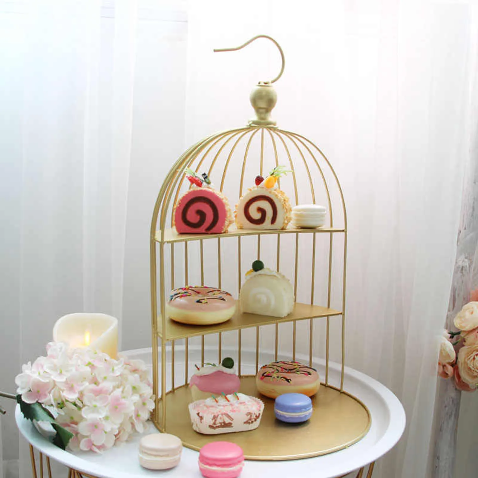 

25Cm Bird Cage Cake Stand Multi-Tier Metal Dessert Display Rack for Birthday Party Wedding Tea Gathering Fruit Snack Serving