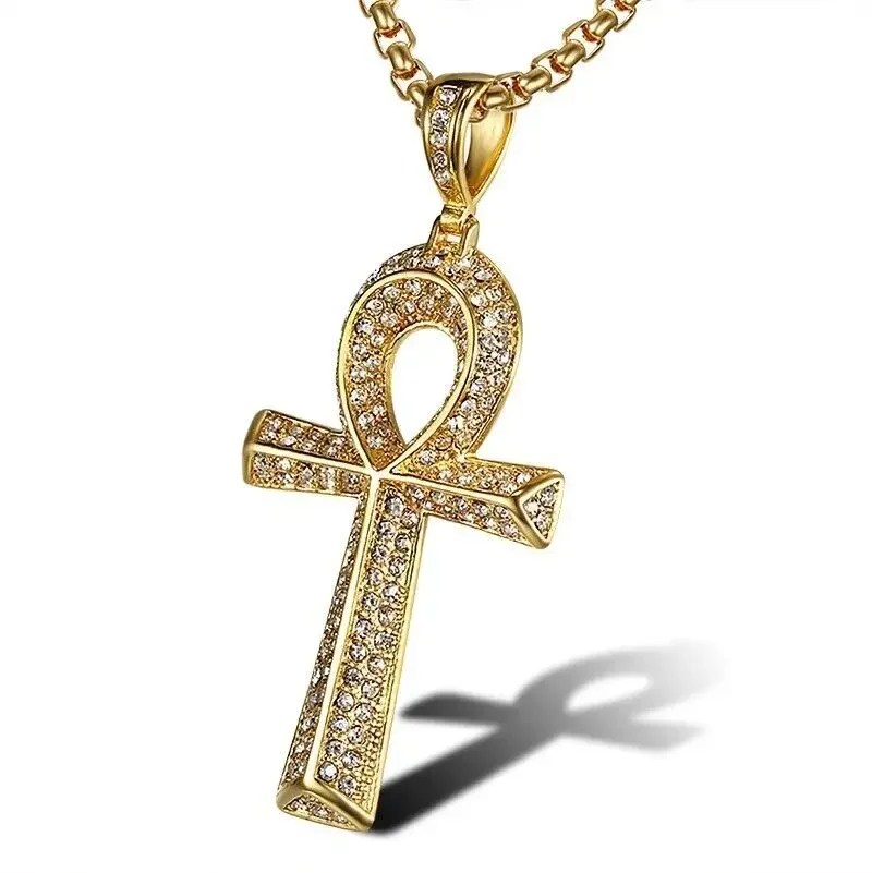 

CHUANGCHENG Vintage Egyptian Ankh Cross Pendant Stainless Steel Men's Necklace Chains Jewelry