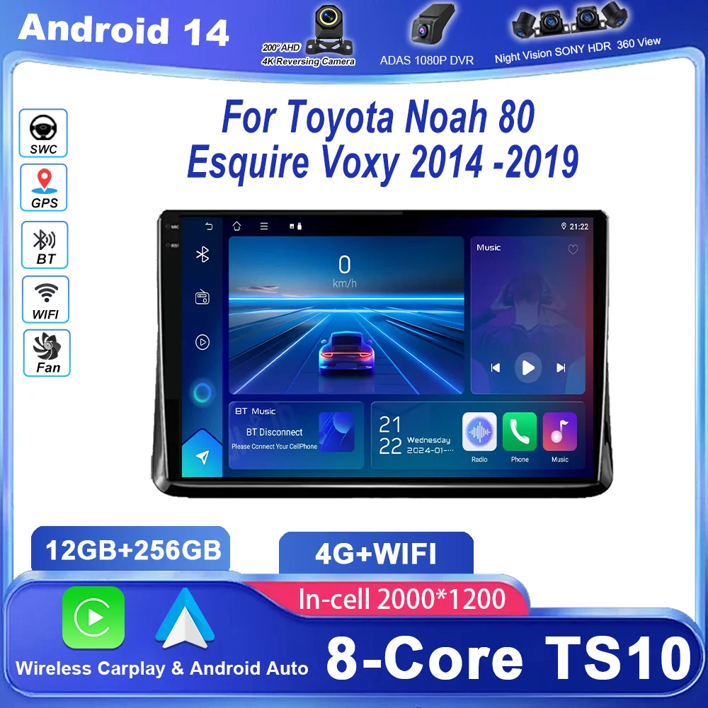 

Carplay Android Radio For Toyota Noah 80 Esquire Voxy 2014 -2019 Multimidia Video Player QLED Touch Screen 2din Stereo Head Unit