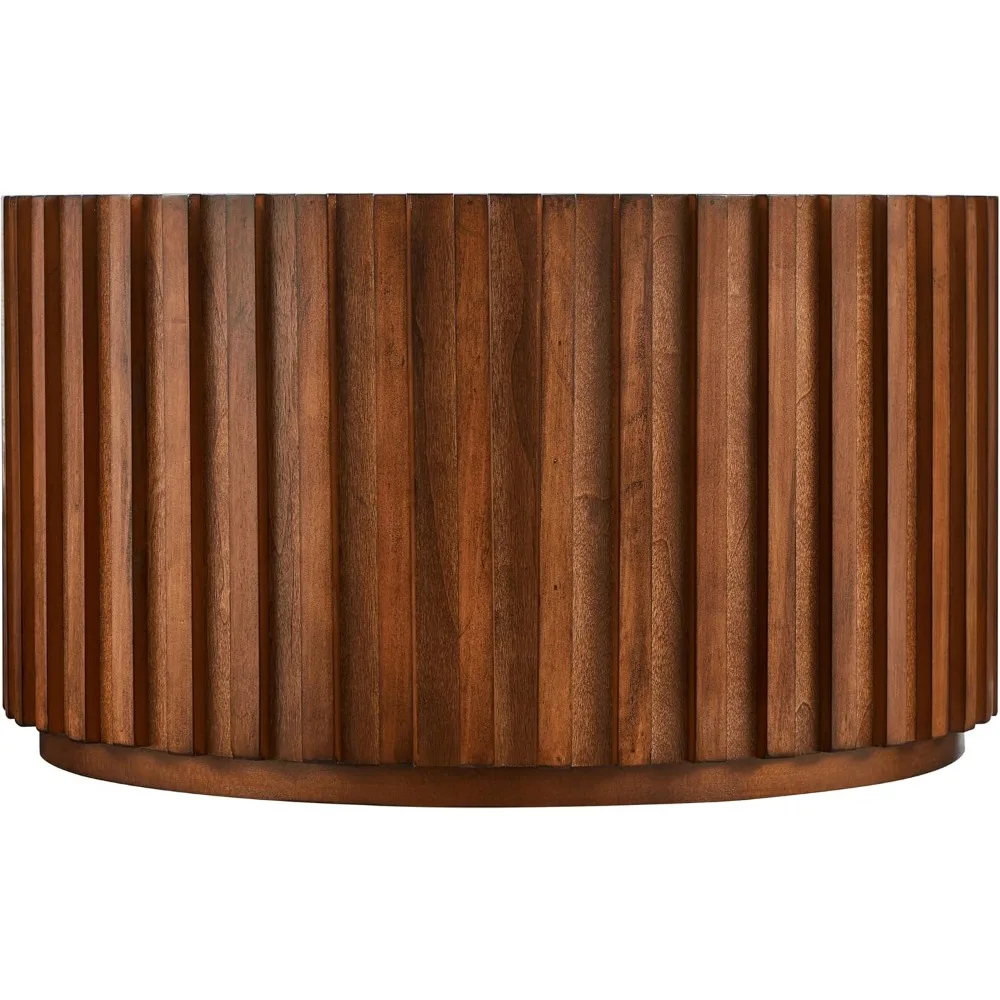 Round Wood Coffee Table Set of 2, Handcraft Drum Side Table End Tables for Living Room, Modern Circle Wooden End Tables Set