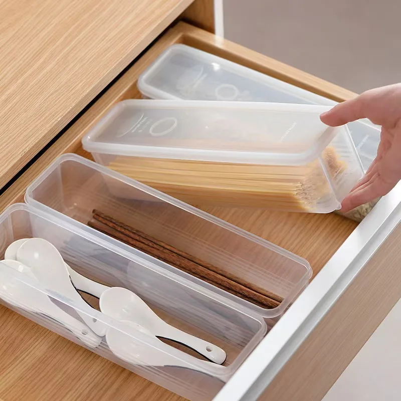 

4 Colors Noodle Spaghetti Container With Cover Kitchen Portable Food Container Household Transparent Noodle Storage Box With Lid