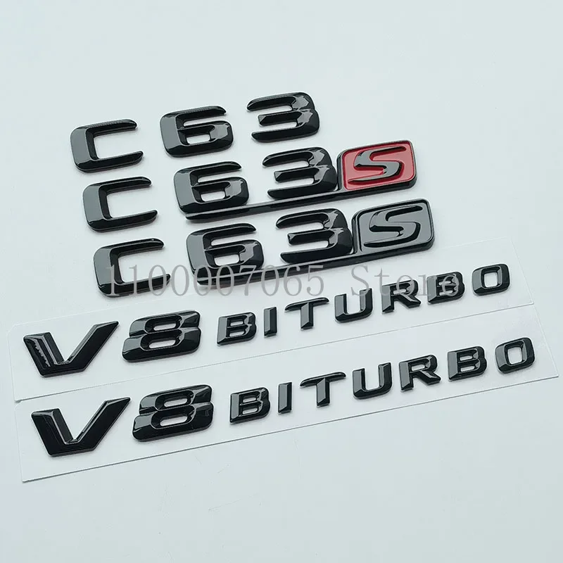 2015 Glossy Black Letters V8 Biturbo Emblem for C63 C63S Coupe Car Side Fender Trunk Nameplate Logo Sticker