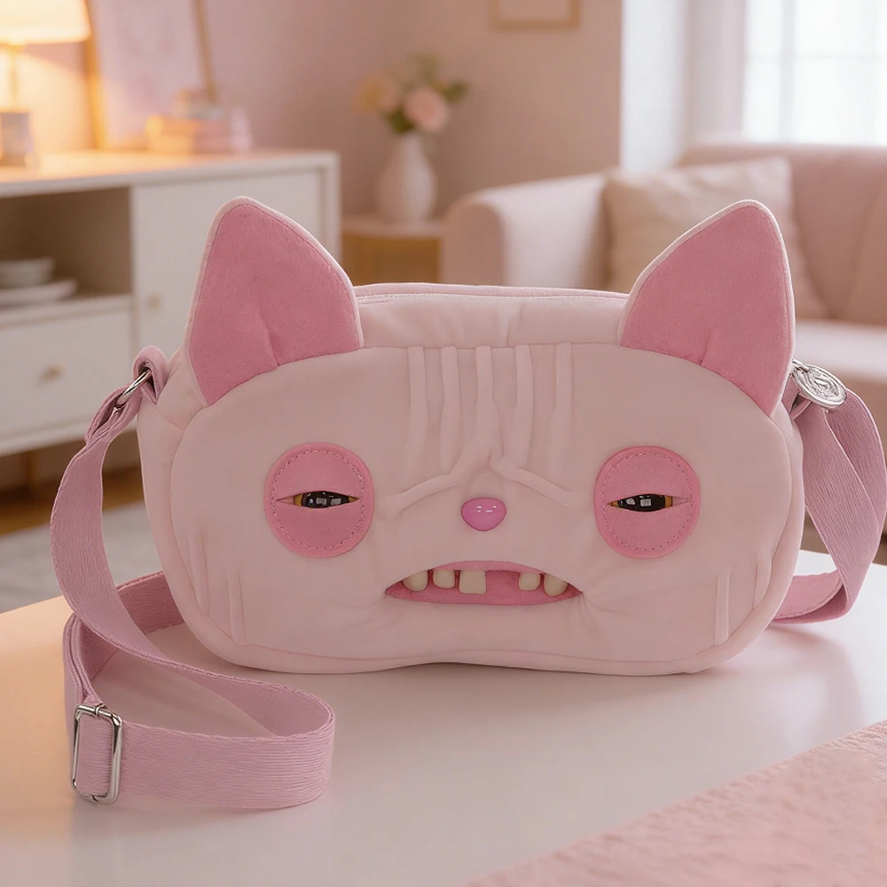 Fuggler Original Hairless Cat Rabbit Shoulder Crossbody Bag PlushBig Head Ugly Tooth Monster Funk Purse Wallet Storage Bag Gift