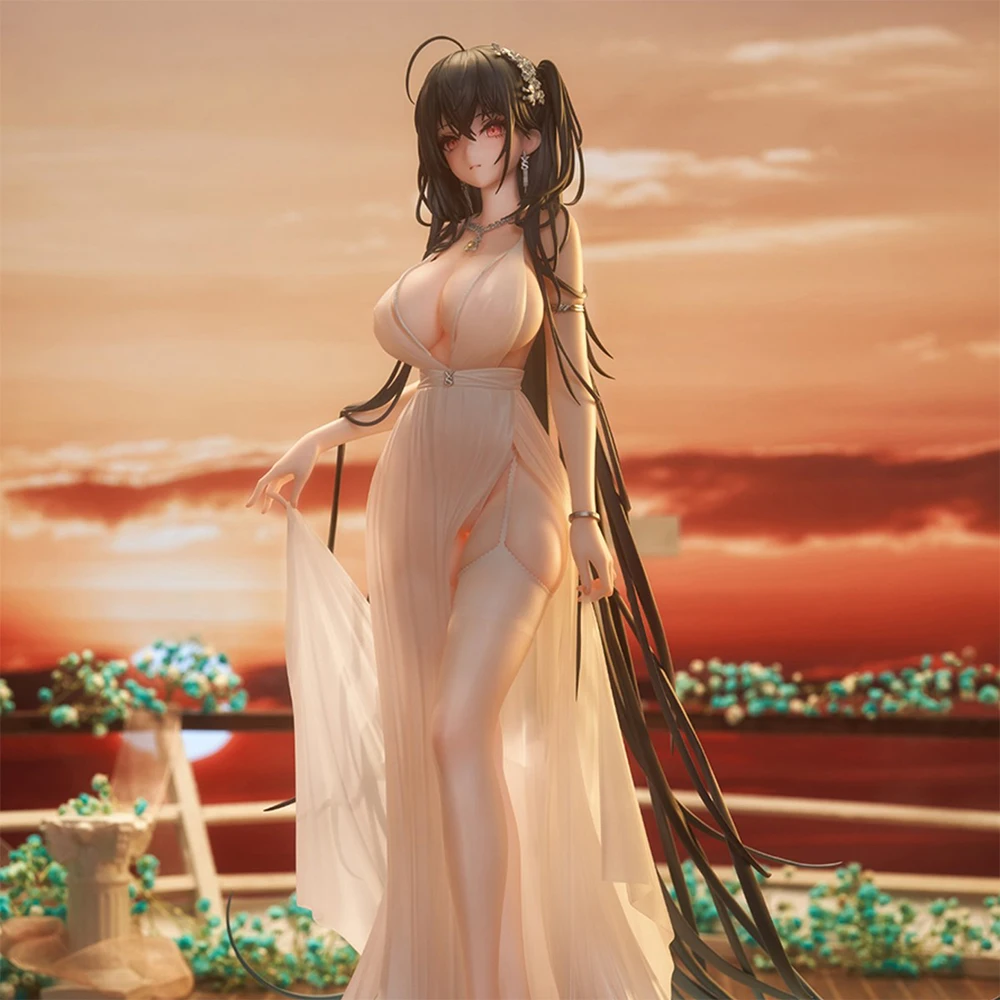 

1pc anime Beautiful Girl Blue Line White Evening Dress Big Phoenix Wren Statue Model Boxed Handicraft