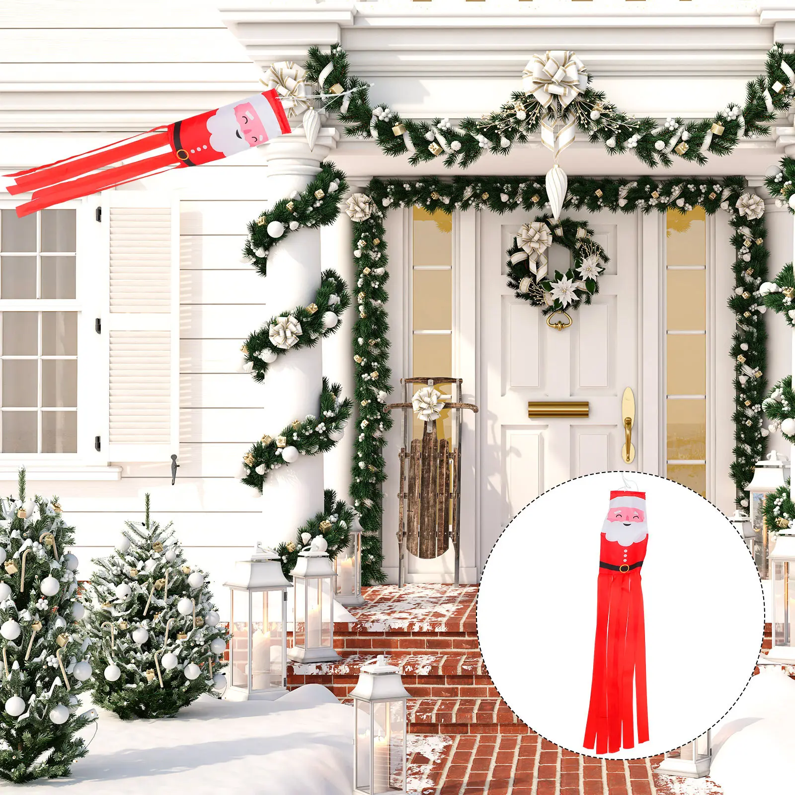 1Pcs Christmas Windsock Flag Durable Outdoor Hanging Courtyard Decor Christmas Ornament Wind Indicator Decoration