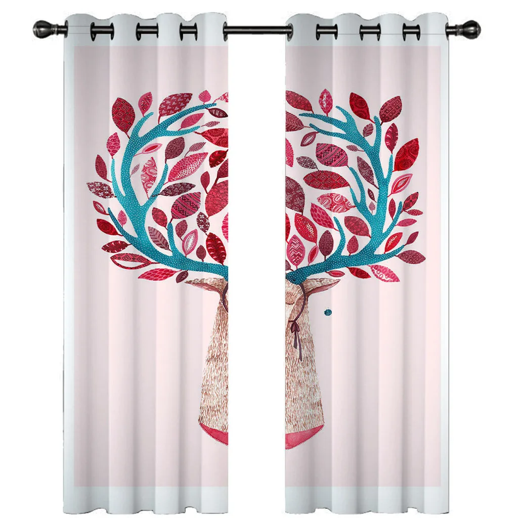 HUANZHUANG Blackout Curtains, Nordic Deer Head Background  Window Curtains for Kid Bedroom, 2 Panel Drapes with Eyelets