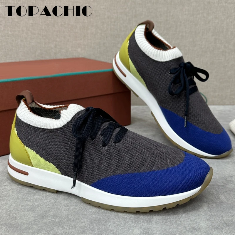 12.5 TOPACHIC Men\'s Breathable Knitted Lace-Up Casual Shoes Fashion Classic Sneakers