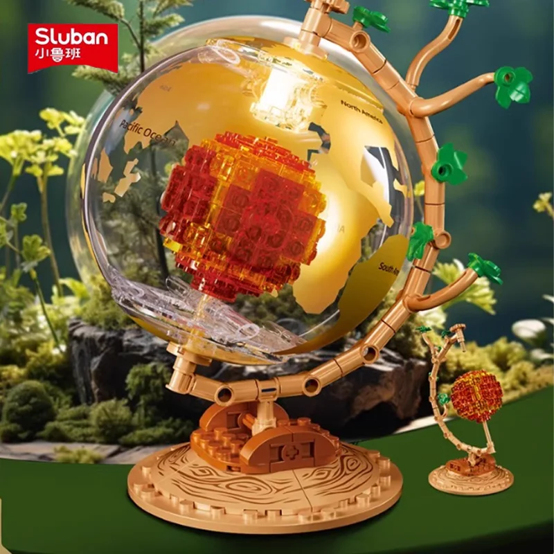 SLUBAN Globe Series Handmade Building Blocks Rotary Design Astronaut Doll Decor Collect Toys Desktop Ornament Holiday Gift