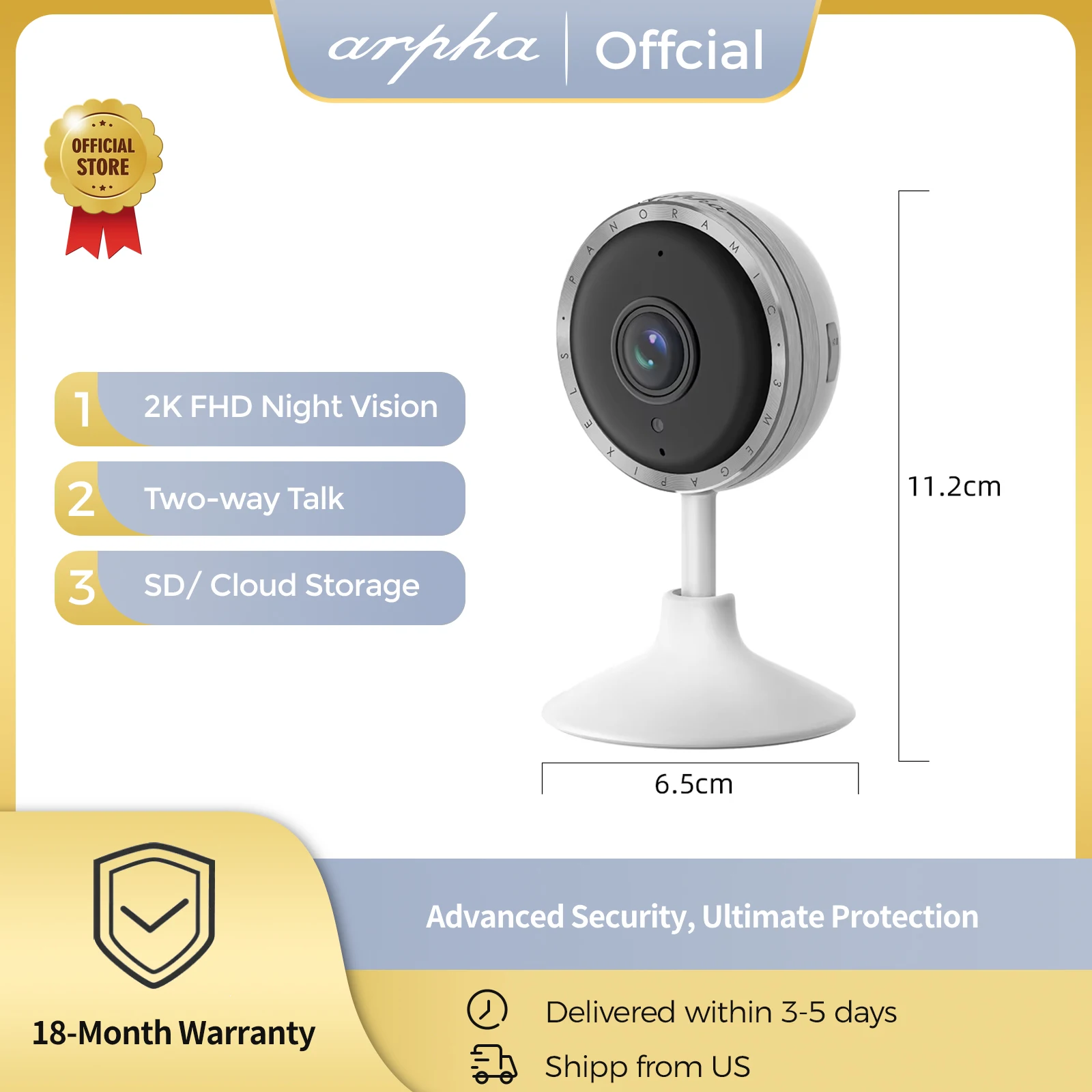 

ARPHA P160 2K Внутренняя камера безопасности Камера для домашних животных для домашнего обнаружения звука Wi-Fi Двусторонняя связь PIR Обнаружение человека Поддержка TF-карты