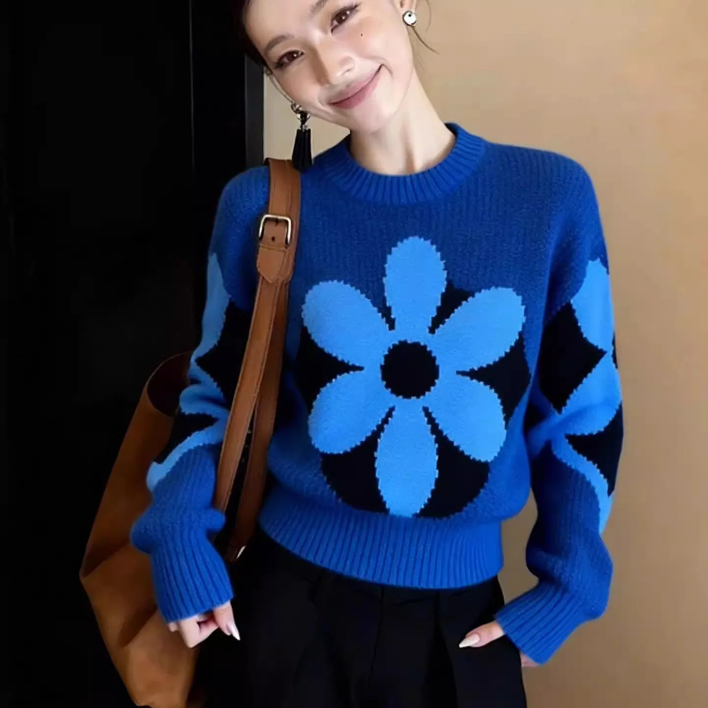 

Вязаный свитер женский, модный, с принтом, облегающий, трендовый, зимний, новинка, повседневный, с длинным рукавом, из полиэстера