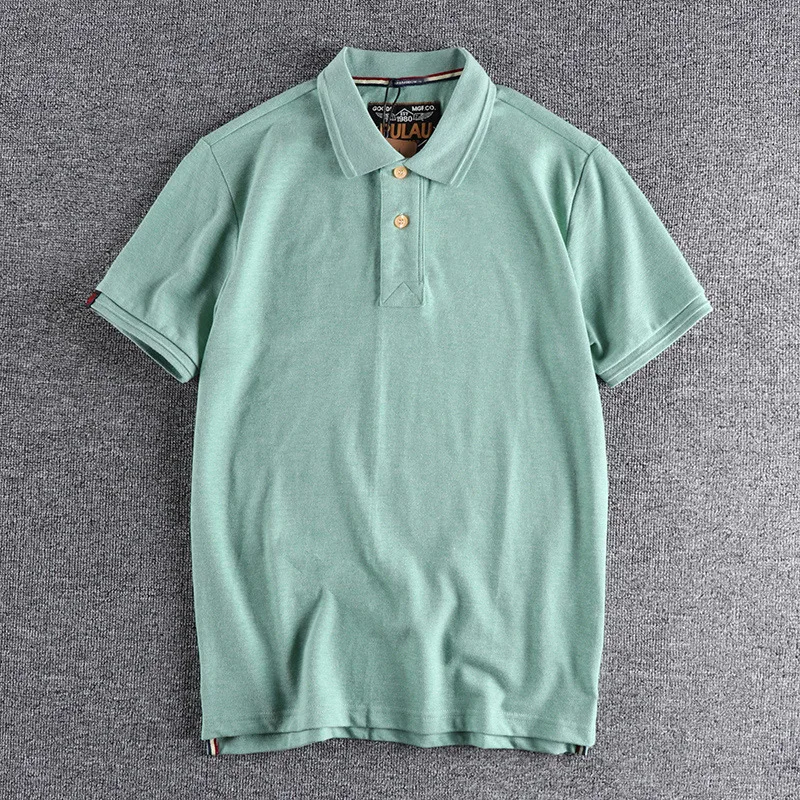 Polo de lapela de algodão masculino, solto, cor sólida, simples, casual, fenda, manga curta, retro, verão