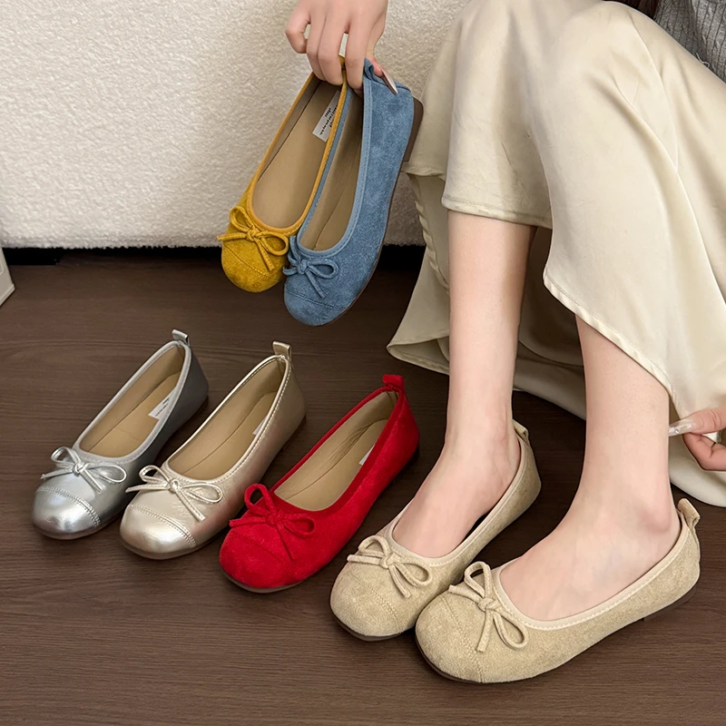 

2026 New Fashion Round Toe Women Flats Slip on Shoes Summer Spring Female Shallow Footwear Butterfly-Knot Ladies Flats Shoes