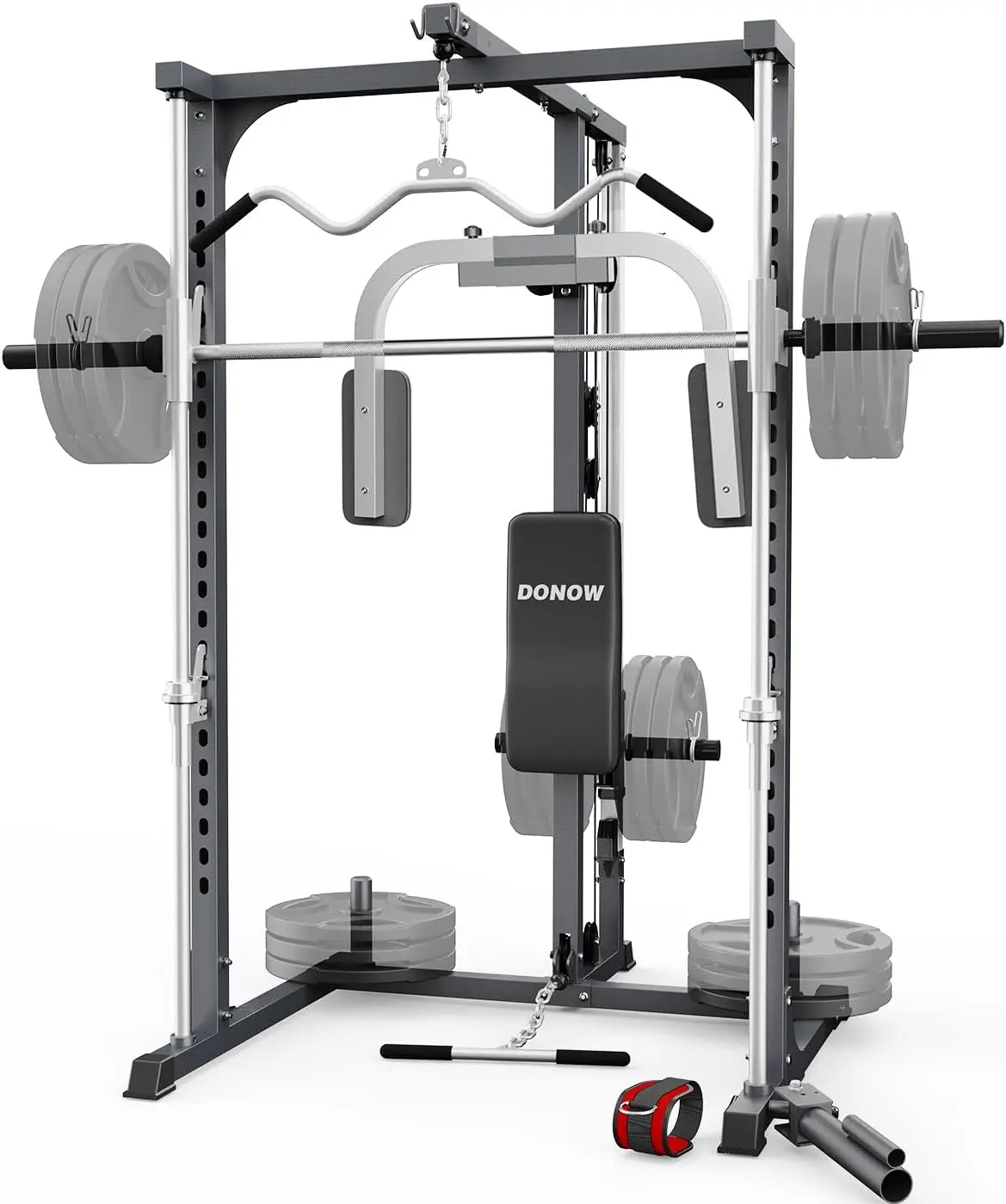 

DONOW Smith Machine Power Cage Power Rack Squat Rack with Smith Bar Home Gym System with LAT Pull Down Chest Station