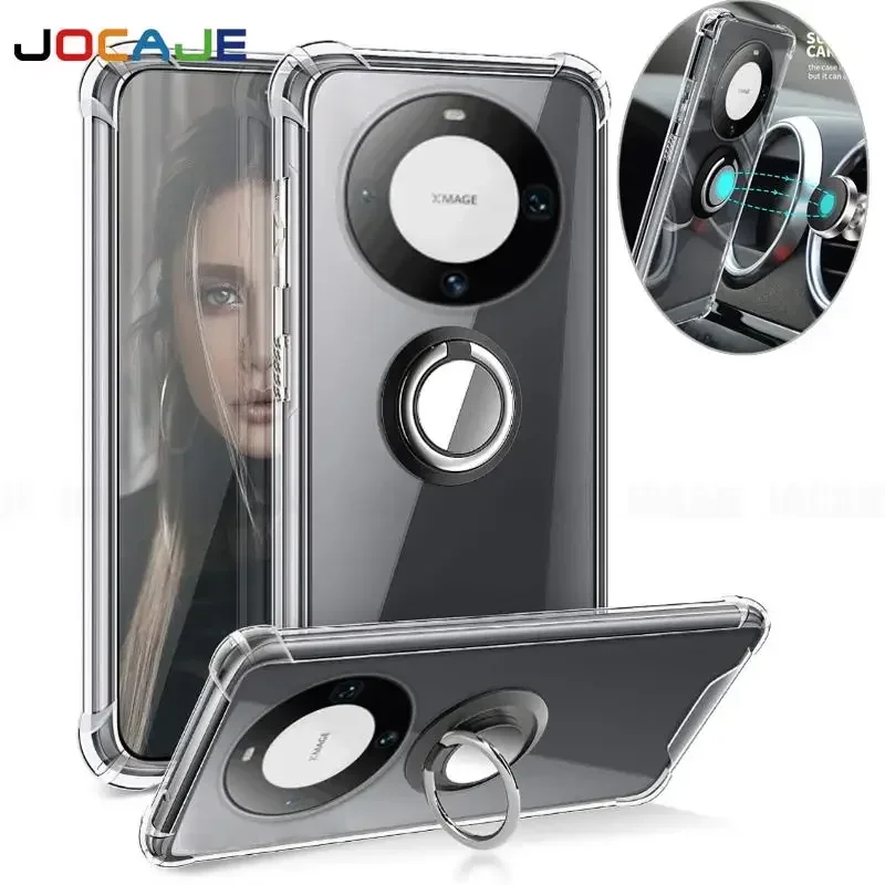 Ring Stand Transparent Case For Huawei Mate 60 Pro 50 40 30 20 70 Pro Holder Bracket Shockproof Clear Soft TPU Phone Back Cover