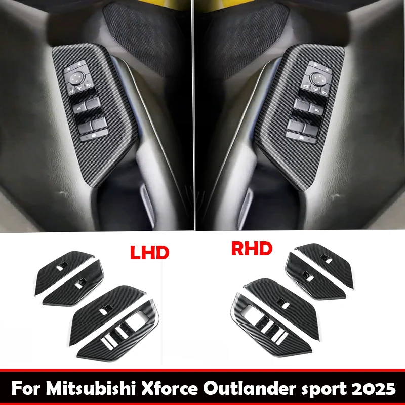 LHD RHD For Mitsubishi Xforce Outlander sport 2025 ABS Carbon Fiber Car door Armrest Window rise Switch glass Lift Panel Frame