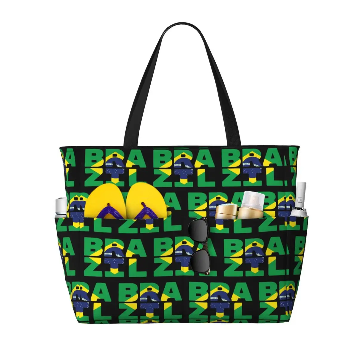 

Brazil Flag Text Beach Tote Bag Sport Gym Yoga Duffle Large Tote Bag Women Travel Bag Fitness bag