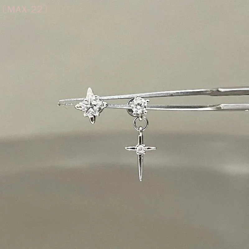 〔MAX-22〕Y2K Cute Sweet Cool Crystal Zircon Cross Star Pendant Earrings For Women Men Punk Grunge Jewelry Accessories Gift