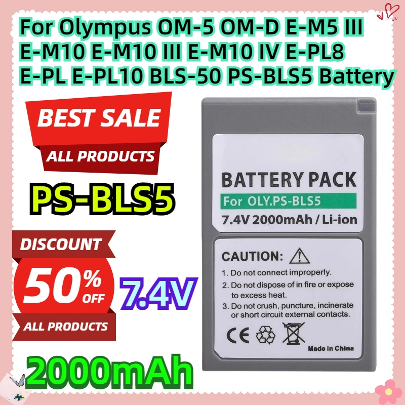 

For Olympus OM-5 OM-D E-M5 III E-M10 E-M10 III E-M10 IV E-PL8 E-PL E-PL10 BLS-50 PS-BLS5 Battery