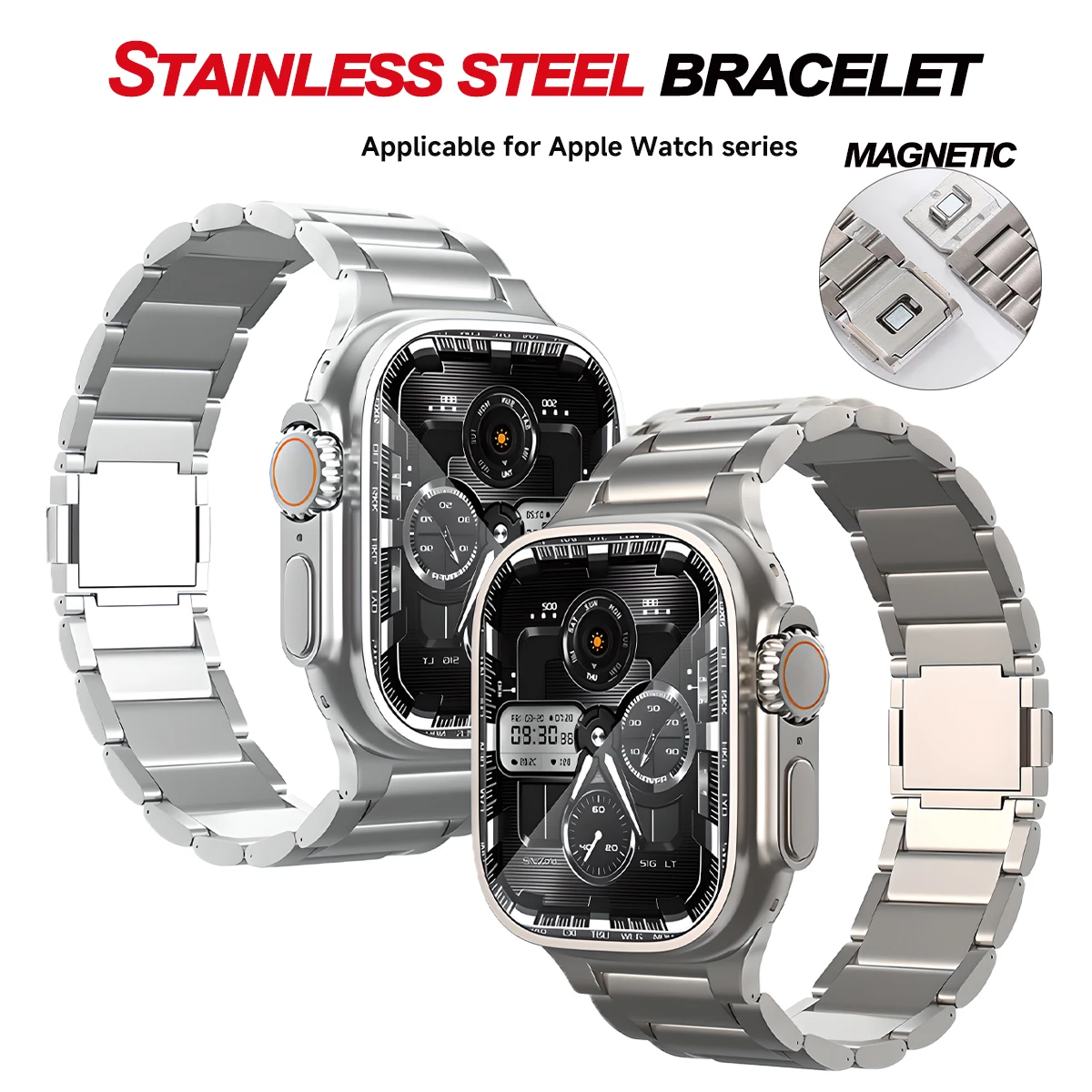 Magnetic Strap For Apple Watch Ultra2 49mm Stainless Steel Bracelet For iWatch 9 8 7 45mm 6 5 4 SE 44mm 42mm Titanium Color Band