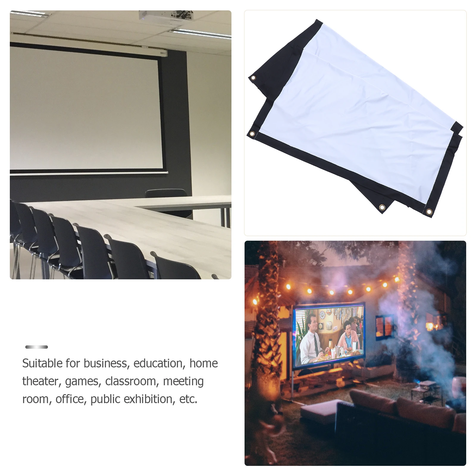 

Portable Foldable Projector Screen Set 3cm Black Border Indoor Polyester Office