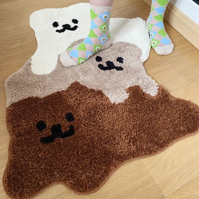 Ins Cartoon Bear Special-shaped Flocked Carpet Tufted Fluffy Soft Anti-slip Rugs for Bedroom Washroom Floor Mat Entrance Doormat